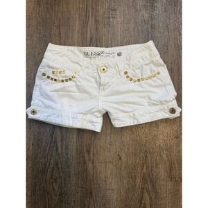 Guess Jeans White Studded Low Rise Denim Shorts Gold Hardware Size 26
